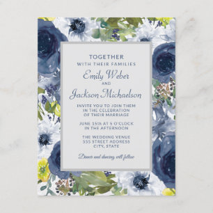 Convites Casamento Azul Marinho Amarelo Branco Floral e Cin
