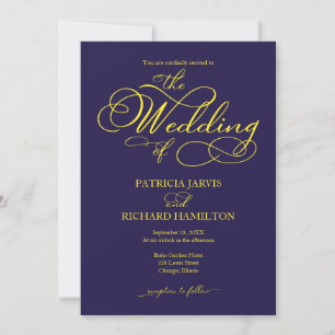 Convites Casamento Azul Marinho Amarelo Roteiro Elegante
