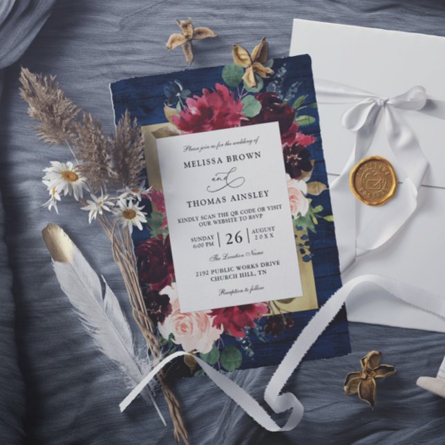 Convites Casamento Azul Marinho Borgonha Rústico Orçamento  (Criador carregado)