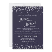 Casamento Azul Marinho Brilho Prata Grafia Elegant