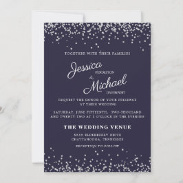 Convites Casamento Azul Marinho Brilho Prata Grafia Elegant