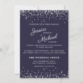 Convites Casamento Azul Marinho Brilho Prata Grafia Elegant