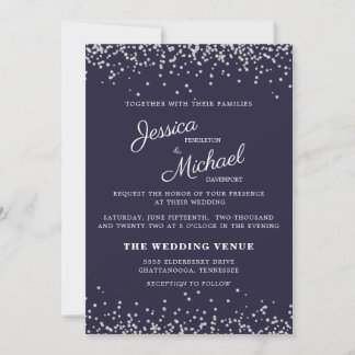 Convites Casamento Azul Marinho Brilho Prata Grafia Elegant