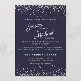 Convites Casamento Azul Marinho Brilho Prata Grafia Elegant
