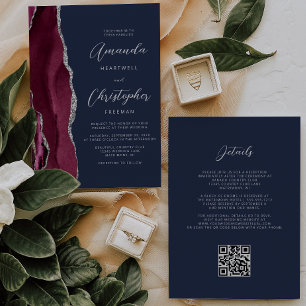 Convites Casamento Azul Marinho Código QR Ágata Prata Borgo