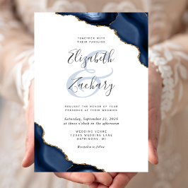 Convites Casamento Azul Marinho com Cantos de Ágata Dourada