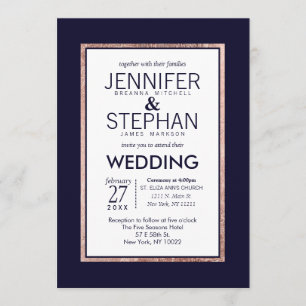 Convites Casamento Azul Marinho com Revestimento em Ouro Ro