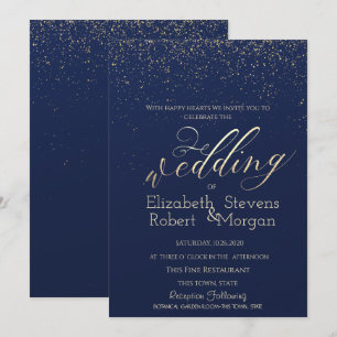 Convites Casamento Azul Marinho Confetes Simples Elegante