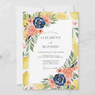 Convites Casamento Azul Marinho Coral Cítrico Eucalipto