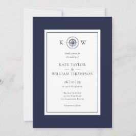 Convites Casamento Azul Marinho de Compass Náutico Monogram