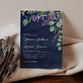 Convites Casamento Azul Marinho de Lavanda e Eucalipto Rúst