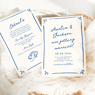 Convites Casamento Azul Marinho + Detalhes Desenhados à Mão