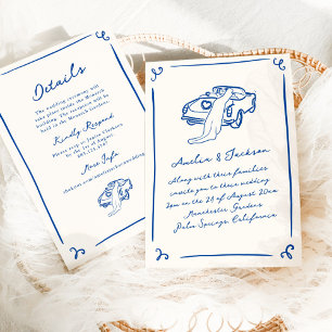 Convites Casamento Azul Marinho + Detalhes Desenhados à Mão