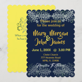 Convites Casamento Azul Marinho Dourado Prata Amarelo