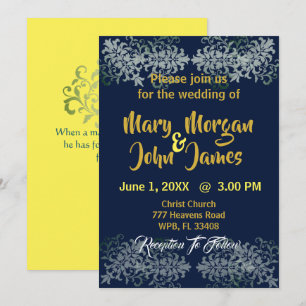 Convites Casamento Azul Marinho Dourado Prata Amarelo