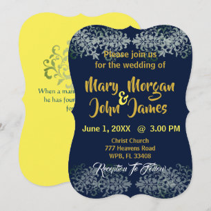 Convites Casamento Azul Marinho Dourado Prata Amarelo