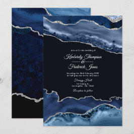 Convites Casamento Azul Marinho e Ágata Prata