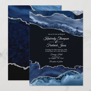 Convites Casamento Azul Marinho e Ágata Prata