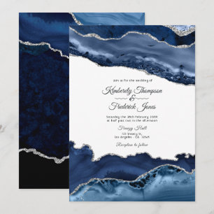 Convites Casamento Azul Marinho e Ágata Prata