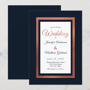 Convites Casamento Azul Marinho e Cobre Moderno e Elegante