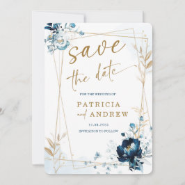 Convites Casamento Azul Marinho e Dourado Salve a Data