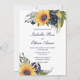 Convites Casamento Azul Marinho e Girassol
