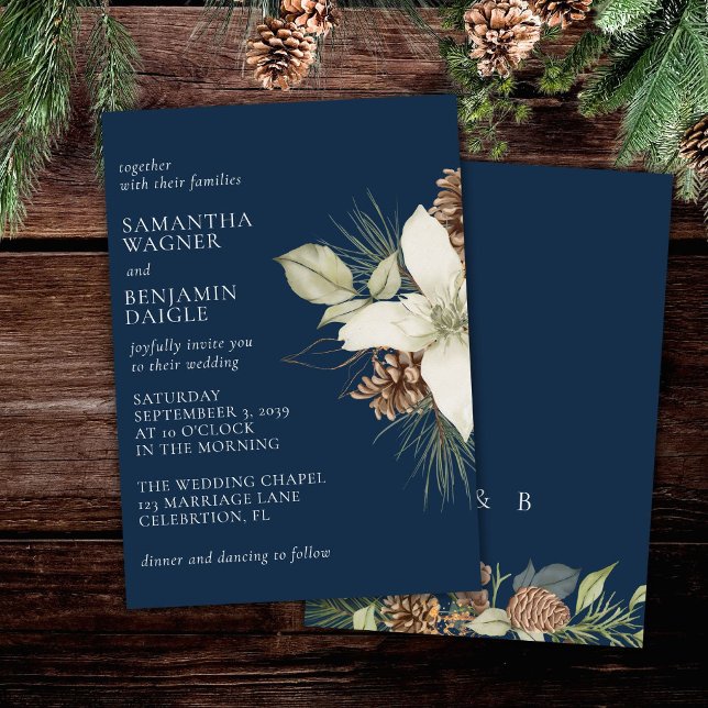 Convites Casamento Azul Marinho Elegante de Pinheiro de Inv (Criador carregado)