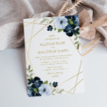 Convites casamento azul-marinho floral geométrico<br><div class="desc">Design de quadro geométrico e flores a aquarelas com características editáveis como texto,  cores,  texto,  tipo de papel e tamanho de papel.</div>