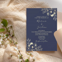 Casamento Azul Marinho Floral Ouro Elegante