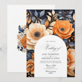 Convites Casamento Azul Marinho, Laranja Queimada e Champan