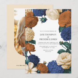 Convites Casamento Azul Marinho, Laranja Queimado e Champan