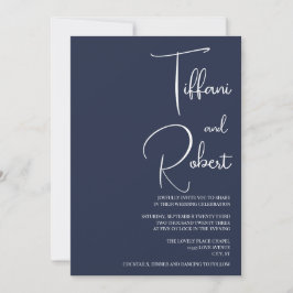 Convites Casamento Azul-Marinho Minimalista Elegante