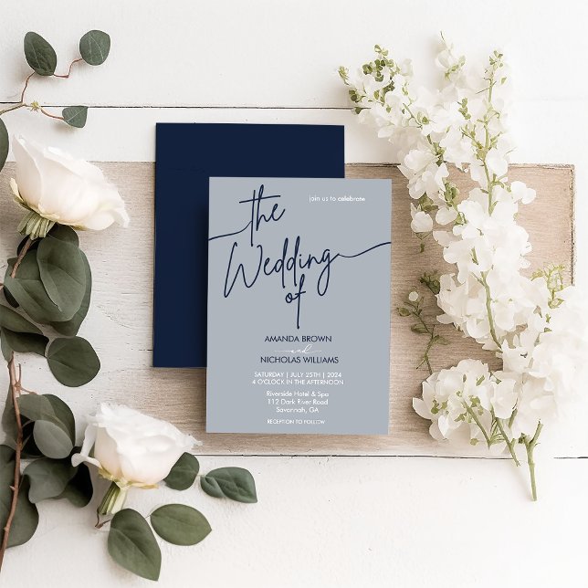 Convites Casamento Azul Marinho Minimalista Moderno (Criador carregado)