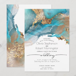 Convites CASAMENTO  Azul-marinho moderno e tinta Dourada