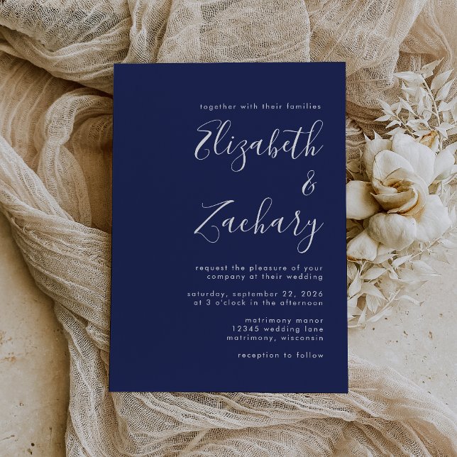 Convites Casamento Azul Marinho Roteiro Moderno (Criador carregado)
