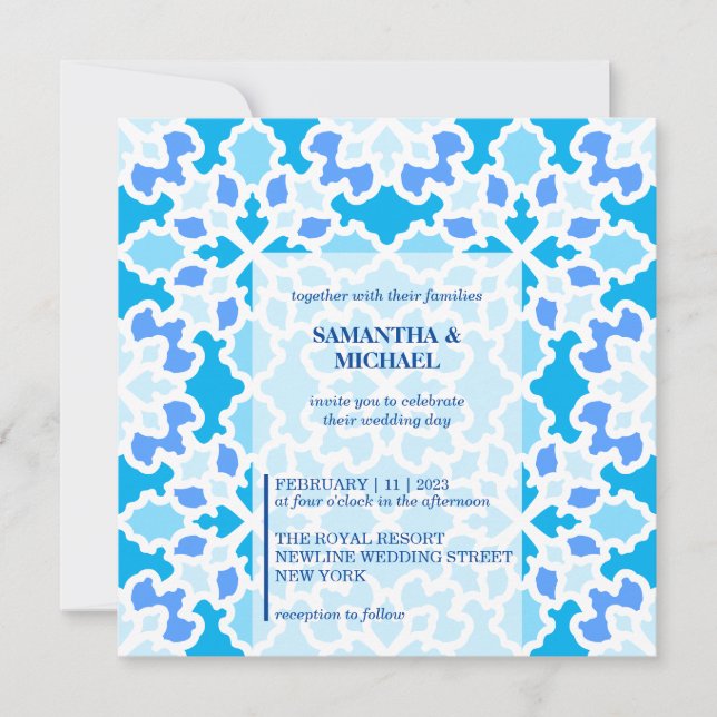 Convites Casamento Azul-Marinho Sem Costuras (Frente)