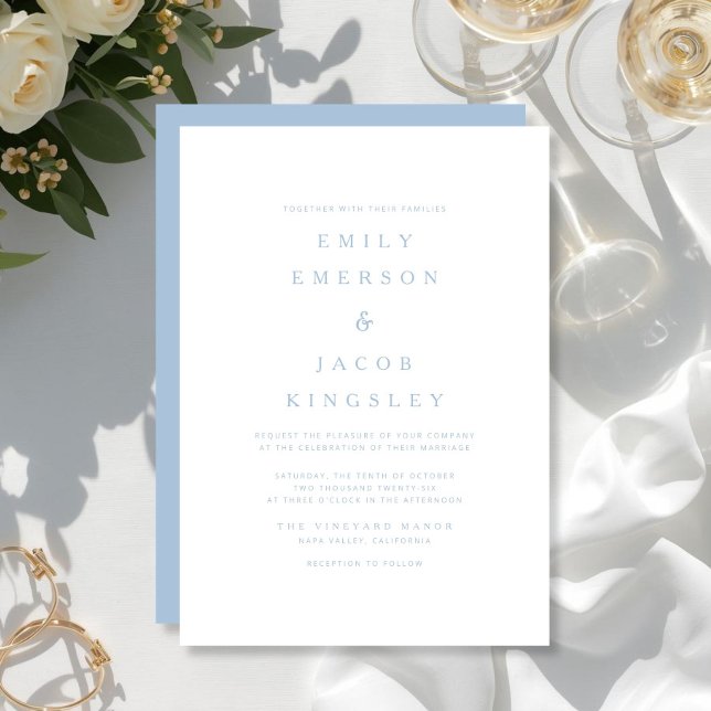 Convites Casamento Azul Minimalista Elegante (Elegant Minimalist Blue Wedding Invitation)