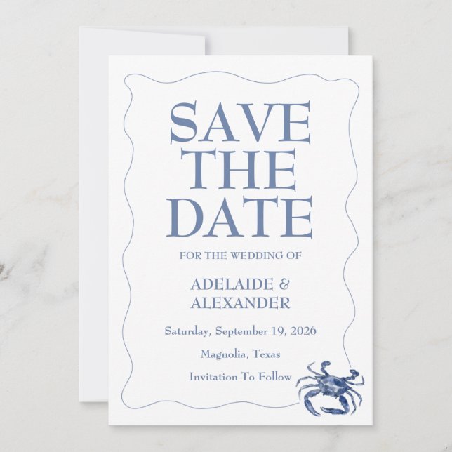 Convites Casamento Azul Moderne de Água Marinha Costeira (Frente)