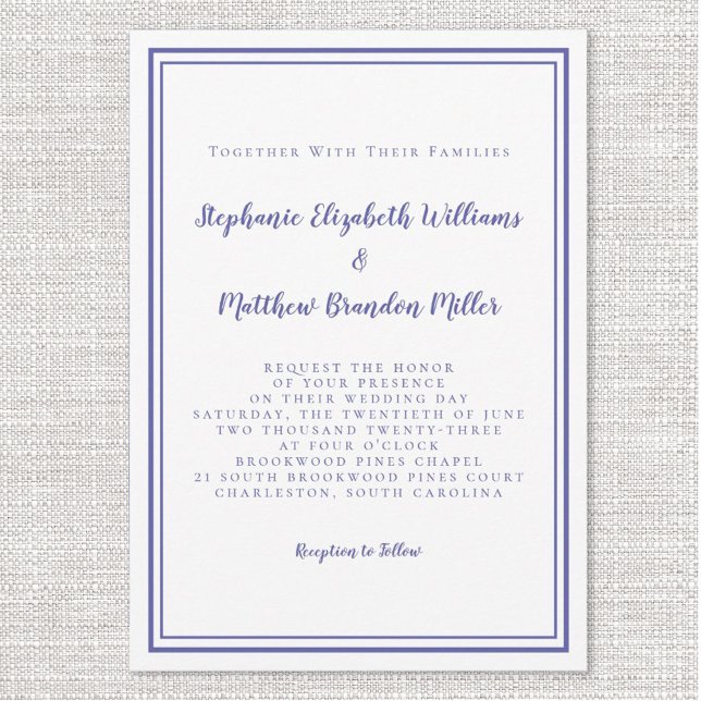 Convites Casamento Azul Moderno Minimalista Simples (Criador carregado)