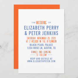 Convites Casamento Azul na moda Retro Laranja