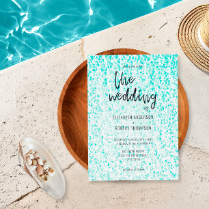 Convites Casamento Azul Náutico Retrô de Verão no Oceano