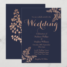 Casamento Azul Naval Botânico e Dourado Rosa