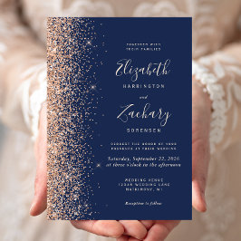 Convites Casamento Azul Naval com Borda de Brilho de Pêsseg