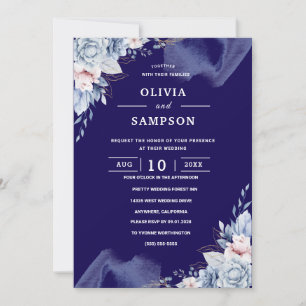 Convites Casamento azul naval elegante