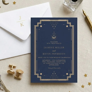 Convites Casamento Azul Naval Estrela Lua Mística Celestial