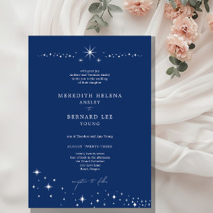 Convites Casamento Azul-Navy Celestial Elegante Formal