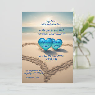 Convites Casamento azul oceânico com aquarela de verão