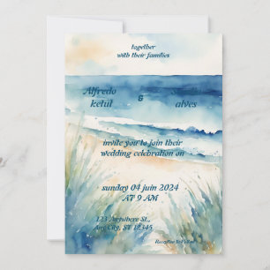 Convites Casamento azul oceânico com aquarela de verão