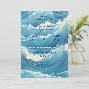 Convites Casamento azul oceânico com aquarela de verão