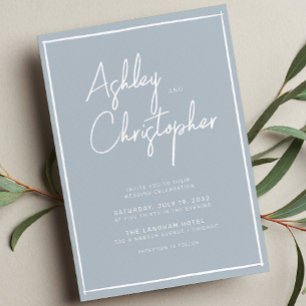 Convites Casamento Azul Pálido - Script de Tipografia Minim